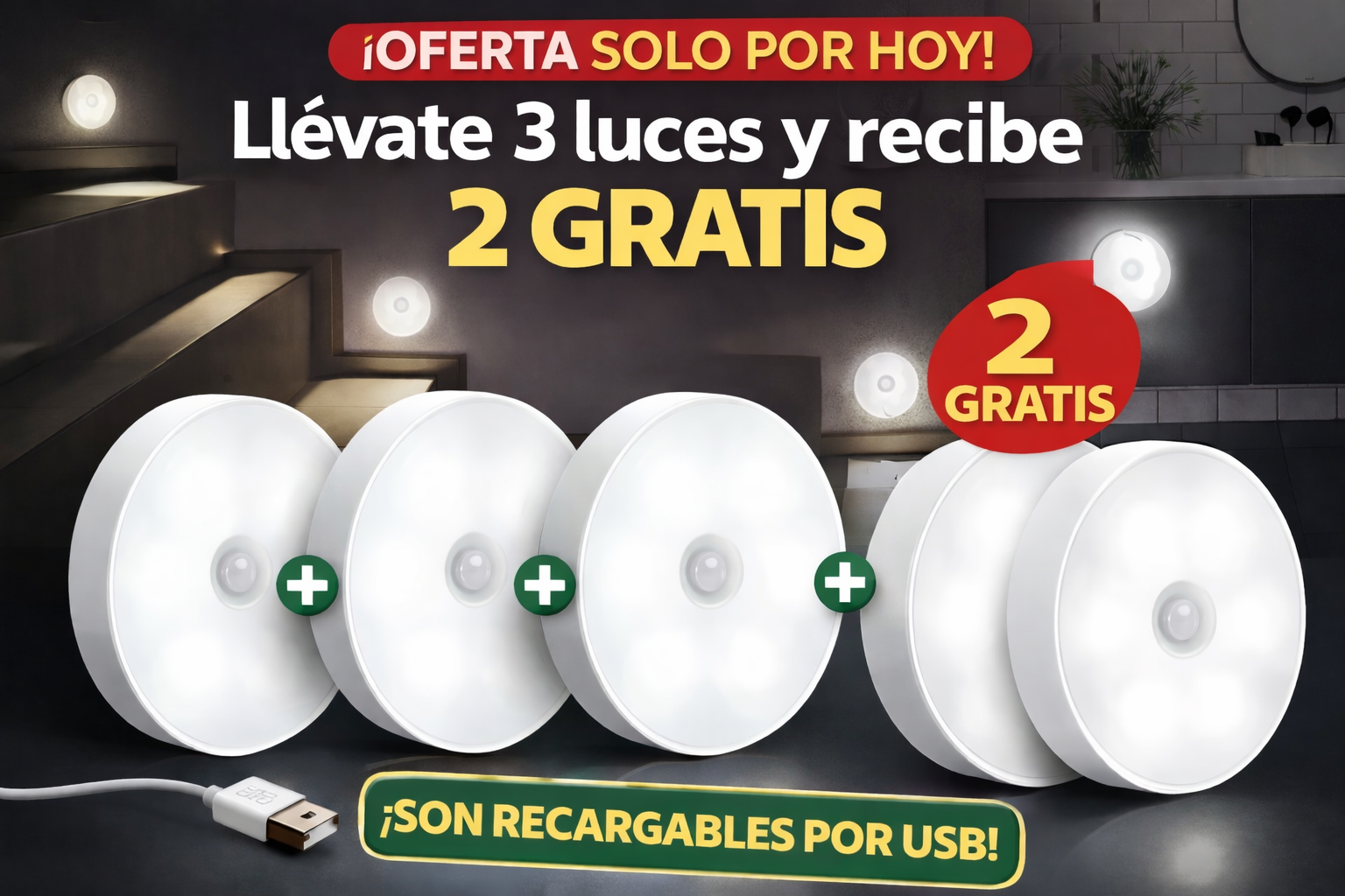 PACK 3 LUZ LED CON SENSOR + 2 GRATIS HOY